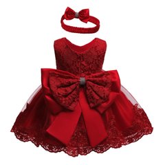 Святкова сукня для дівчинки червона, Мереживний бант, 80, Дівчинка, 51, 27, 21, 80 см, Атлас, фатин, Щоб сукня була настільки пишною, як на фото - необхідний додатковий під'юбник.