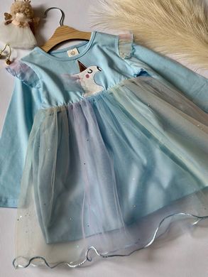 Блакитна сукня Єдиноріг, 90, Дівчинка, 49, 22, 31, 92 см, Трикотаж, фатин