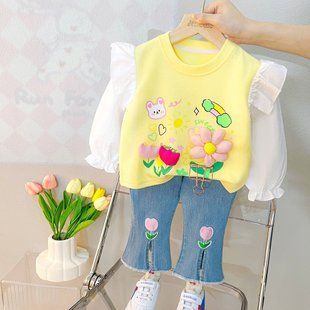 Костюм блузка та джинси для дівчинки, 0371, 80 (80 см), Дівчинка, 35, 27, 26, 50, 29, 80 см, Трикотаж, джинс
